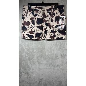Love, Fire NEW Womens Denim Mini Skirt Lg Brown Beige Cow Print Zipper Cowgirl
